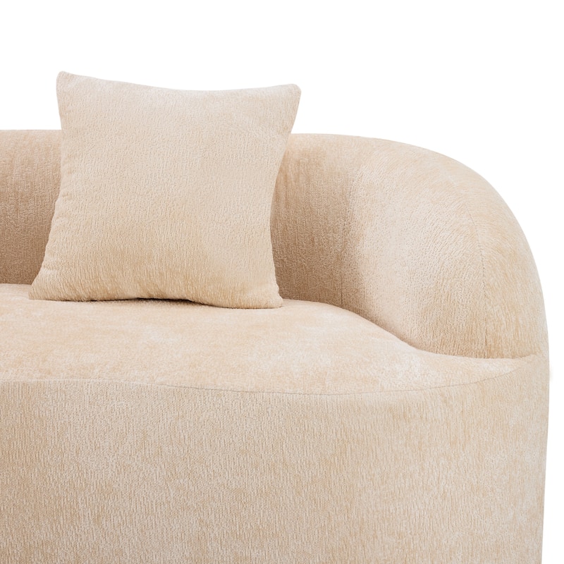 Beige Curved Loveseat Sofa With Round Armrest, Compression Couch With 2 Pillows, Cream Couch For Small Space