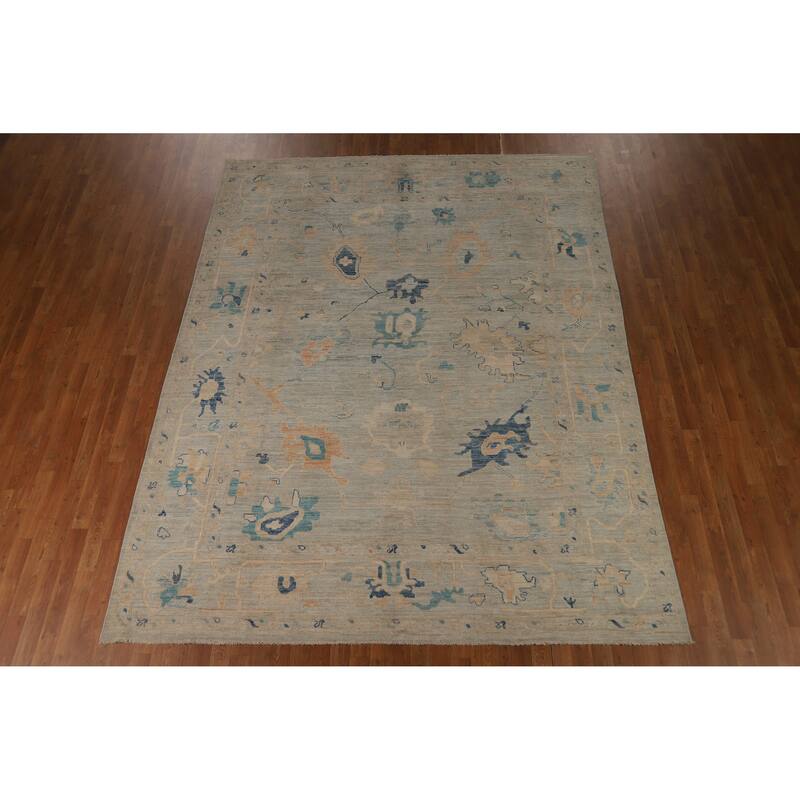 Hand Knotted Oriental 100% Wool Carpet Transitional All-Over Greys & Charcoal Oushak Area Rug - 10' 4'' X 8' 1''