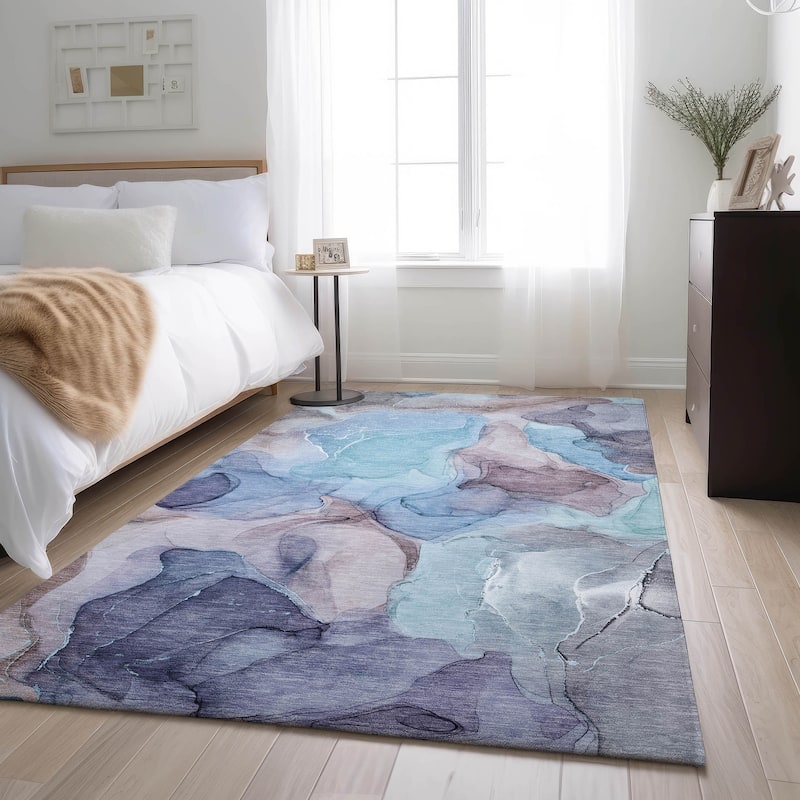 Premium Washable Super Soft Abstract Watercolor Mayfield Rug - Navy - 9' x 12' - Rectangle
