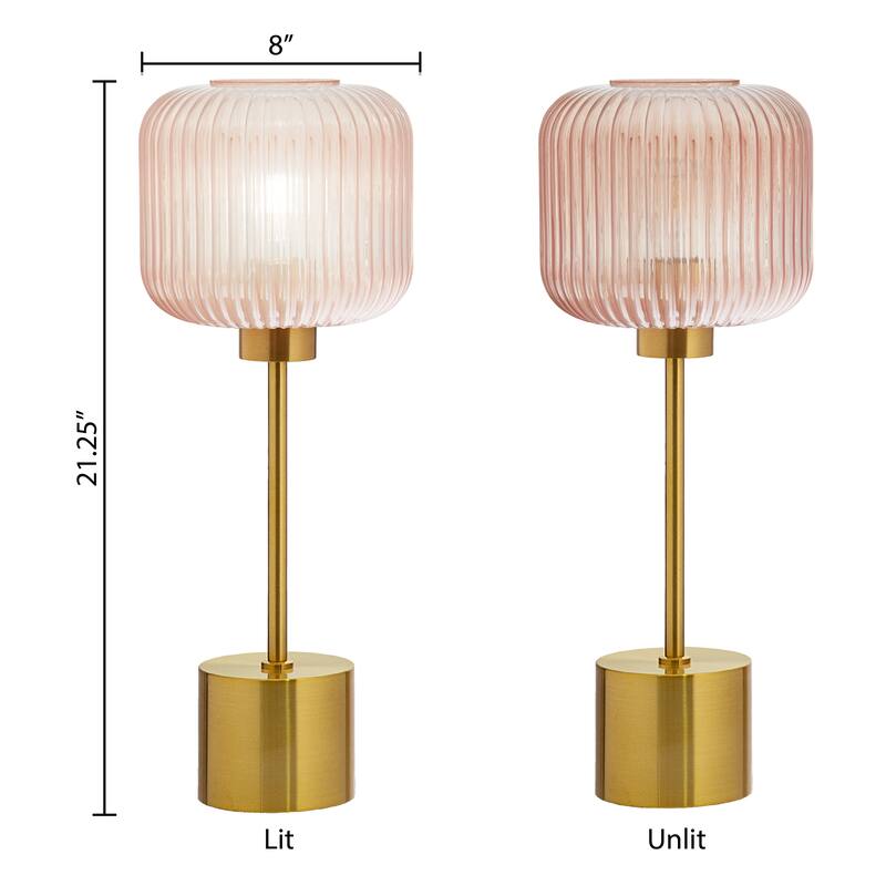 Rowan River of Goods 21.25-Inch Brushed Gold Metal Table Lamp with Glass Shade