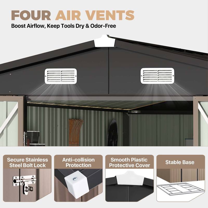 AOXUN Outdoor Storage Shed with Lockable Doors and Air Vents for Garden
