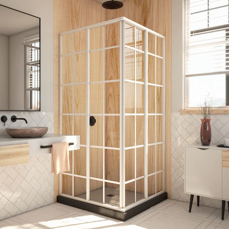 DreamLine French Corner Framed Sliding Shower Enclosure - 34.5" x 34.5" - White Finish