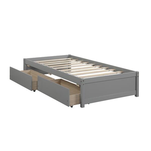 slide 2 of 7, Twin Bed with Drawers, Solid Wood Frame, Space-Saving Design Grey