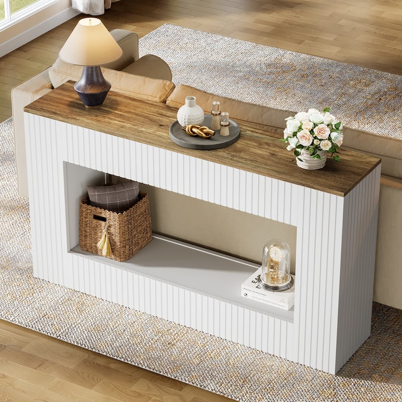 55-Inch Modern Console Table with Storage, 2-Tier Narrow Long Sofa Table Behind Couch Table for Entryway