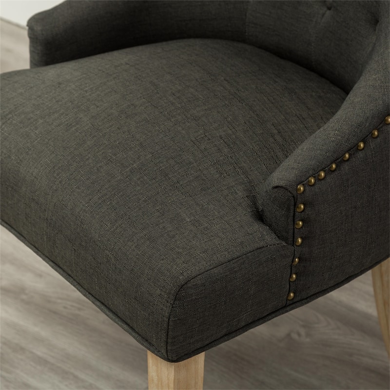 Tufted Wood Dining Chairs with Nail Heads and Legs (Set of 2)