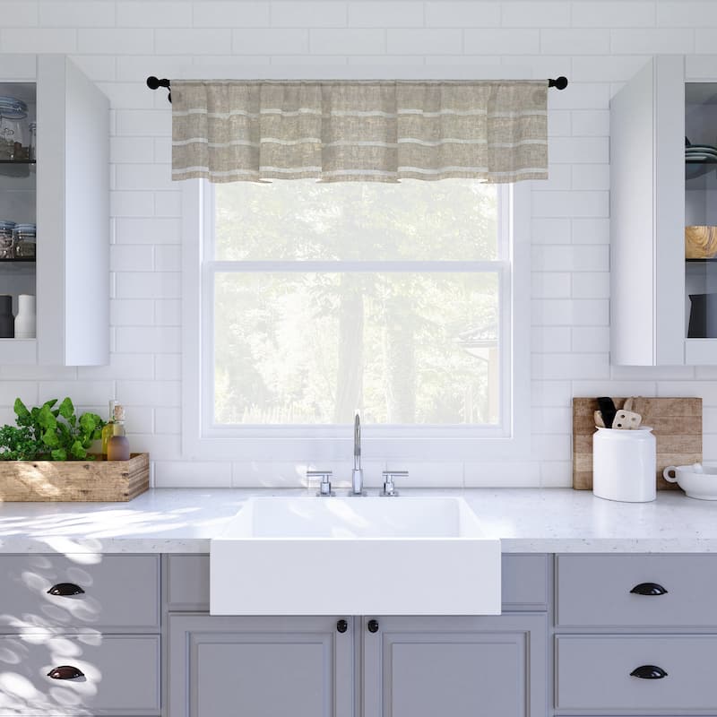 Clean Window Twill Stripe Anti-Dust Linen Blend Sheer Cafe Curtain Valance - White/Linen - 52" x 14"