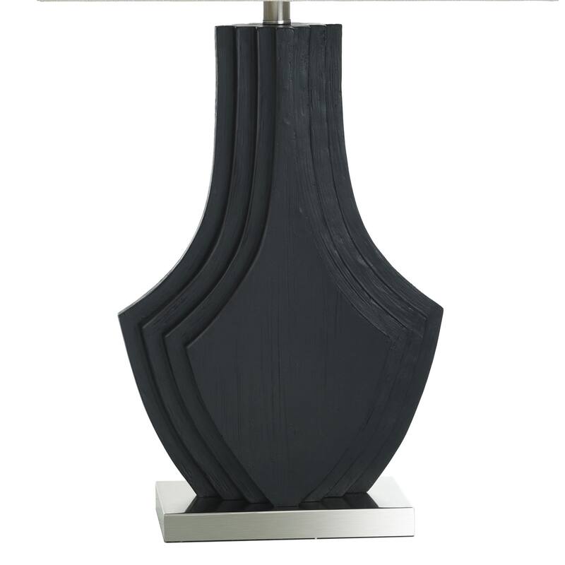 Black Layered Table Lamp - Matte Black Finish on Polyresin Body - Natural Shade