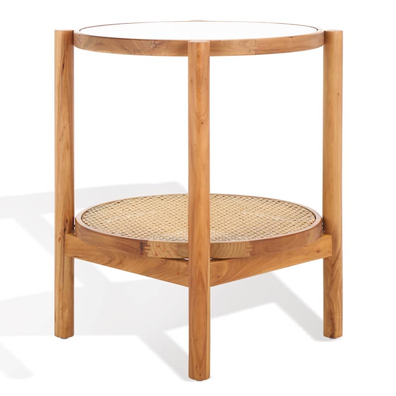 SAFAVIEH Couture Alberdine Rattan/Glass Accent Table - 23 In. W x 23 In. D x 24 In. H - 23"W x 23"D x 24"H