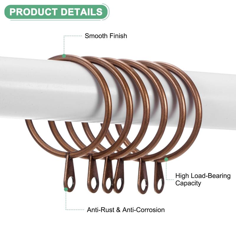 20-Pack Curtain Rings W Eyelet, I D Metal Rings for Curtain Rods - Red Bronze - 1.8 Inch