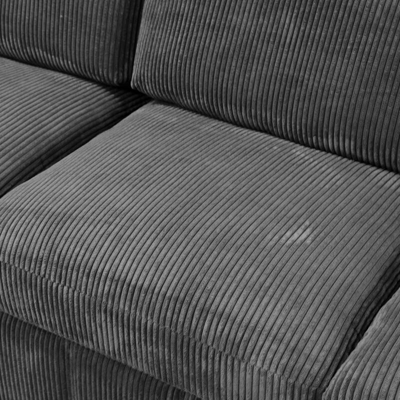 Corduroy Modular Sectional Sofa with Ottoman, Deep Seat L-Shaped Couch for Living Room, Dark Gray