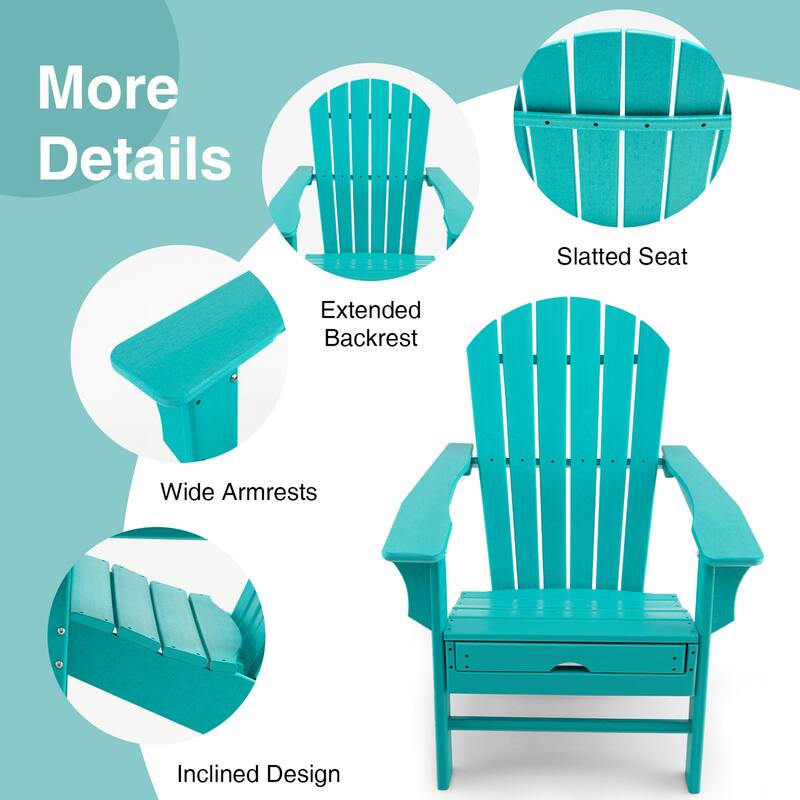 Gymax Patio Adirondack Chair HDPE Outdoor Lounge Chair w/ Retractable