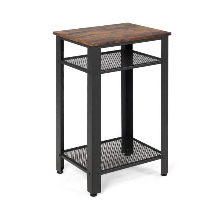Industrial 3-Tier End Table with Metal Mesh Shelves and Adjustable Feet - 17.5" x 14" x 29.5"