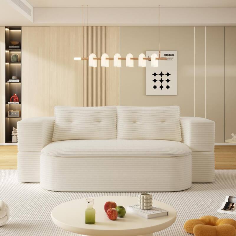 78.7 " W 2-in-1 Convertible Floor Sofa Bed with Multi Functional Blanket and Deep Seating - Beige