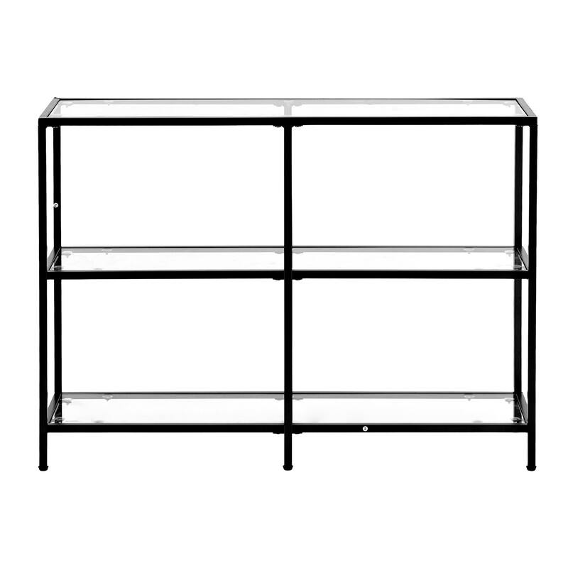 3-Tier Glass Console Table with Iron Legs for Living Room or Hallway - 39.4 x 11.8 x 28.7 in - Black