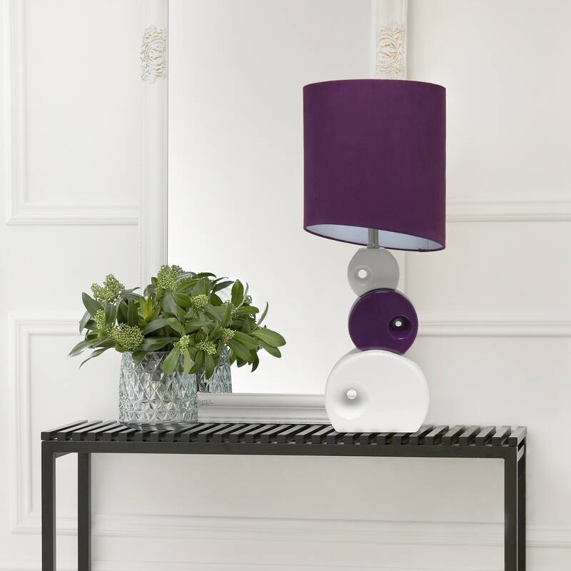 Modern Table Lamp - Stacked Circle Design, Drum Shade, Living Room, Bedroom Decor, Purple Accent