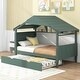preview thumbnail 47 of 89, Skylight House Kids Bed Frame with Trundle Bed Green - Twin