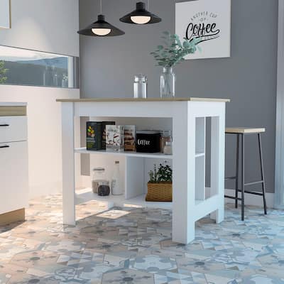 TUHOME Cala 3-Shelf Wooden Casual Kitchen Island