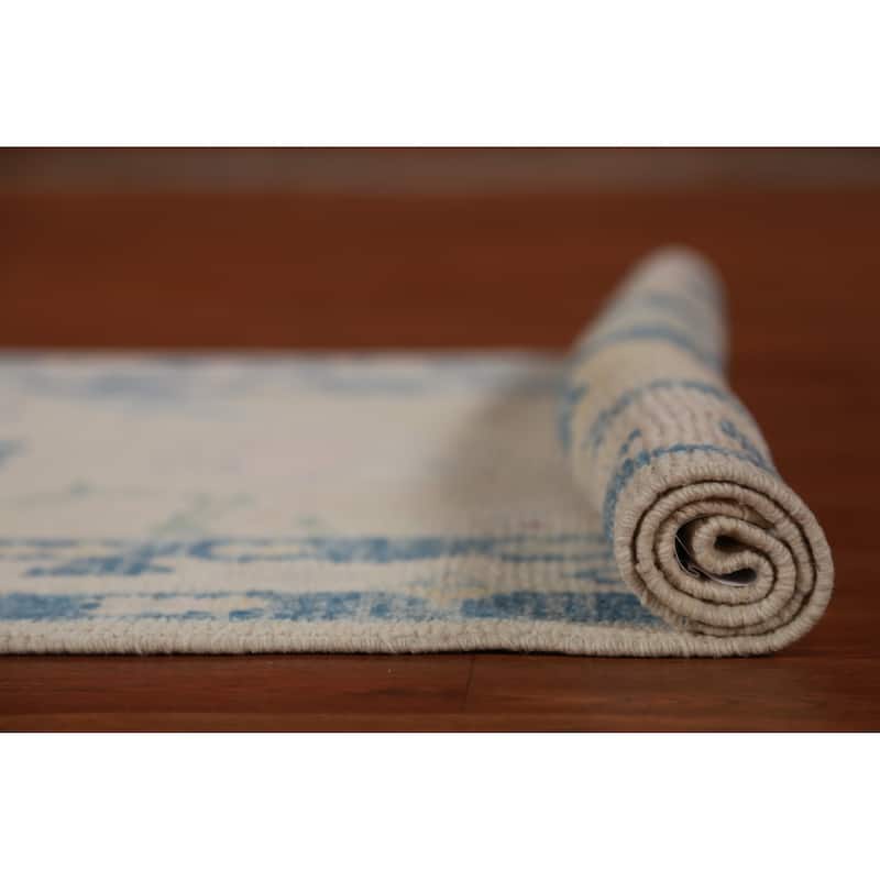 Hand Knotted Oriental 100% Wool Carpet Transitional Floral Beige & Ivories Oushak Runner Rug - 13' 8'' X 2' 11''