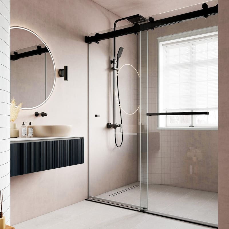 Glassic 50" - 54" W X 78" H Soft Closing Frameless Double Sliding Shower Doors with 3/8" Clear Tempered Glass - Matte Black