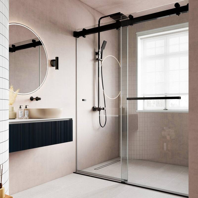 VS Series 68" - 72" W X 78" H Soft Closing Frameless Double Sliding Shower Doors With 3/8" Tempered Clear Glass - Matte Black