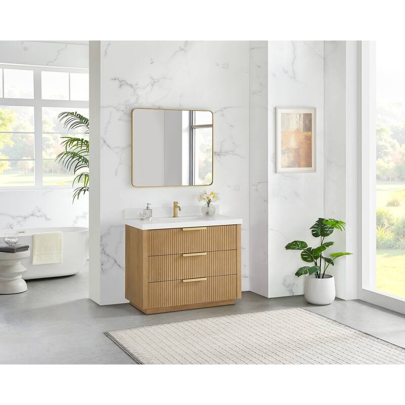 Santarem Single Vanity with Pure White Quartz Stone Top without Mirror