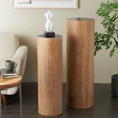 Brown, Black or White Wood or Metal Handmade Pedestal Side End Pedestal Table (Set of 2)