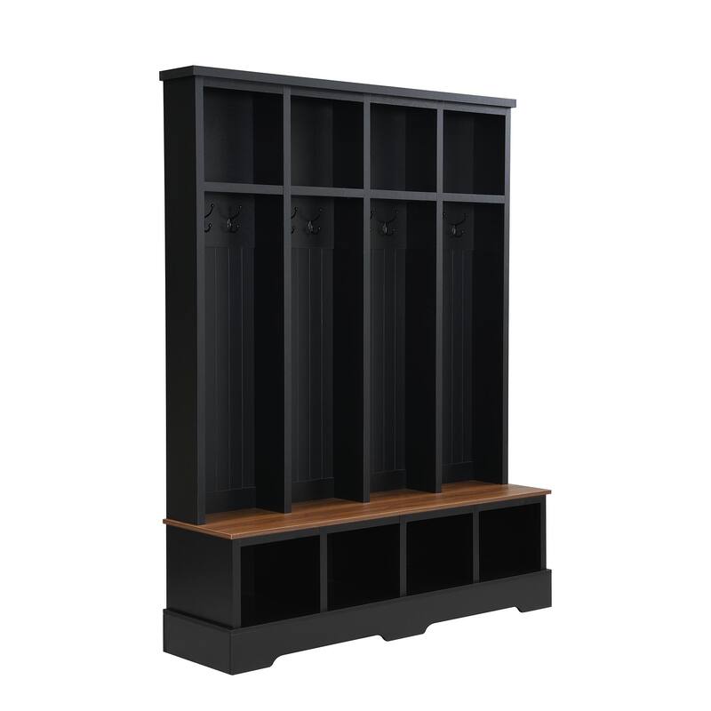 Farmhouse 59" Wide Hall Tree with 8 Hooks - Modern 3-in-1 Entryway Bench