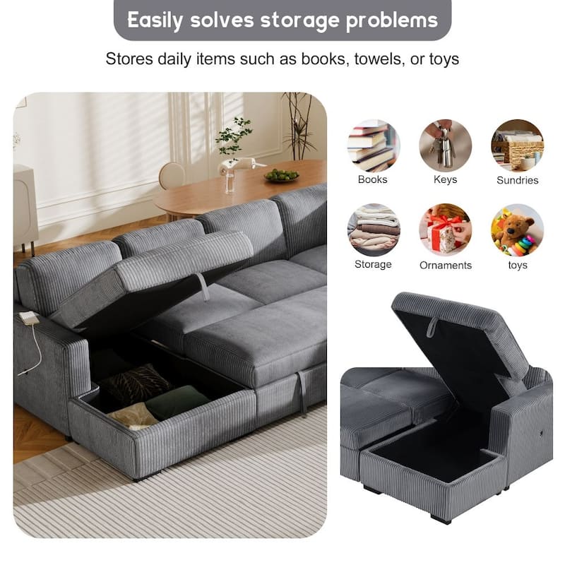 U-shaped Corduroy Combination Corner Sofa with Storage Lounge Chair