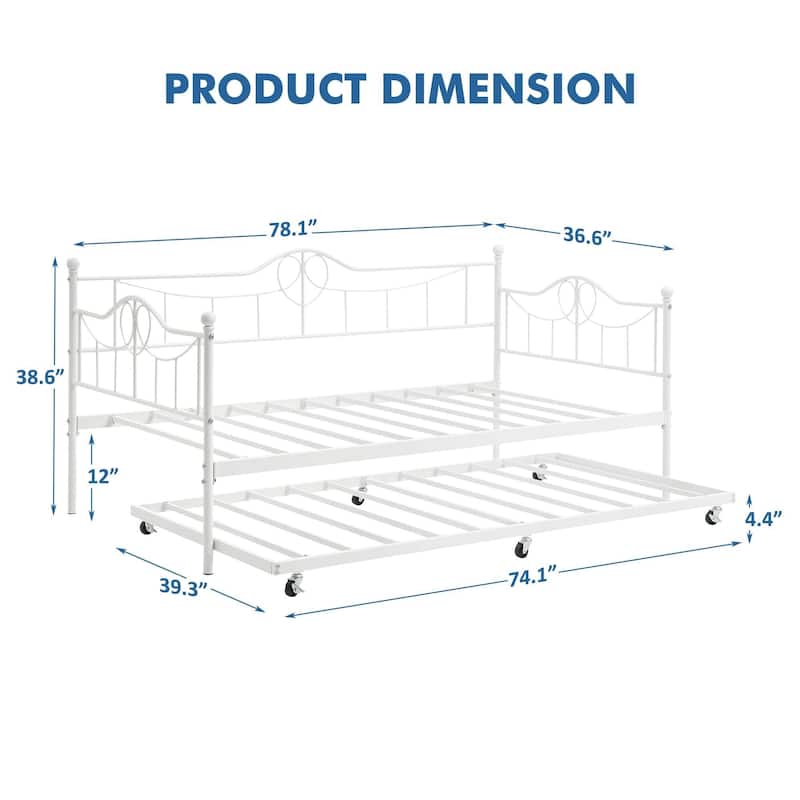 Daybed with Trundle Metal Guest Bed Frame Strong