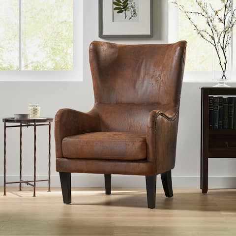 Lorenzo Contemporary Microfiber Wingback Club Chair with Nailhead Trim by Christopher Knight Home