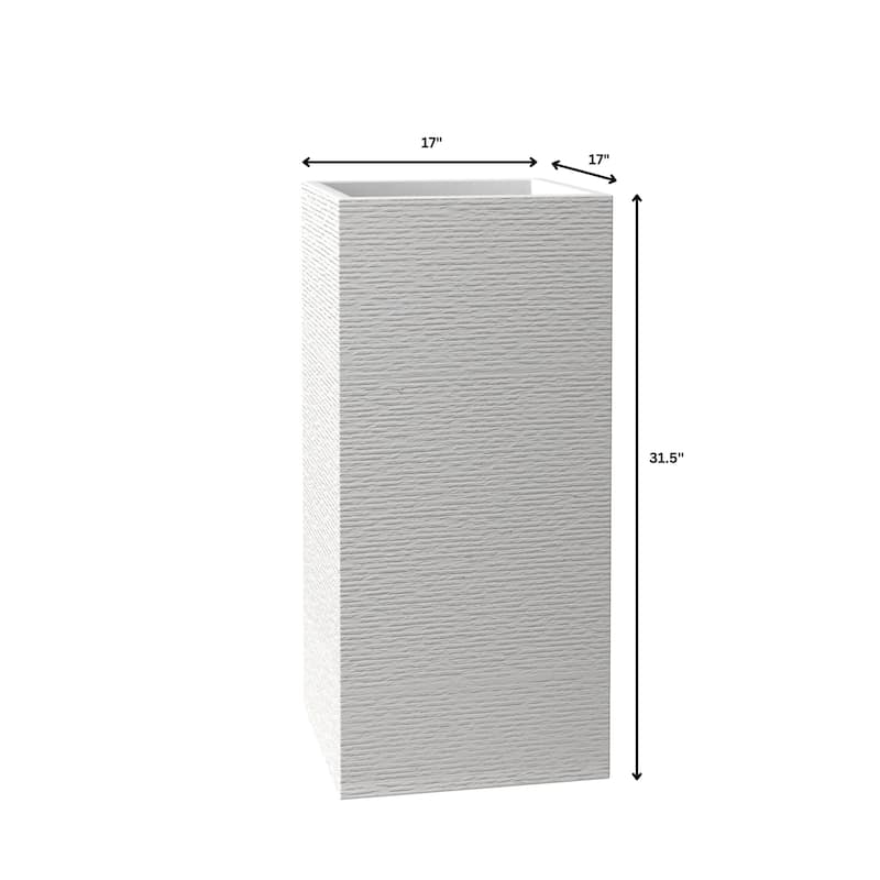 Basalt Tall Square Fiberstone Planter Modern Weather-Resistant Design for Indoor Outdoor Patio Planter Pot with Drainage