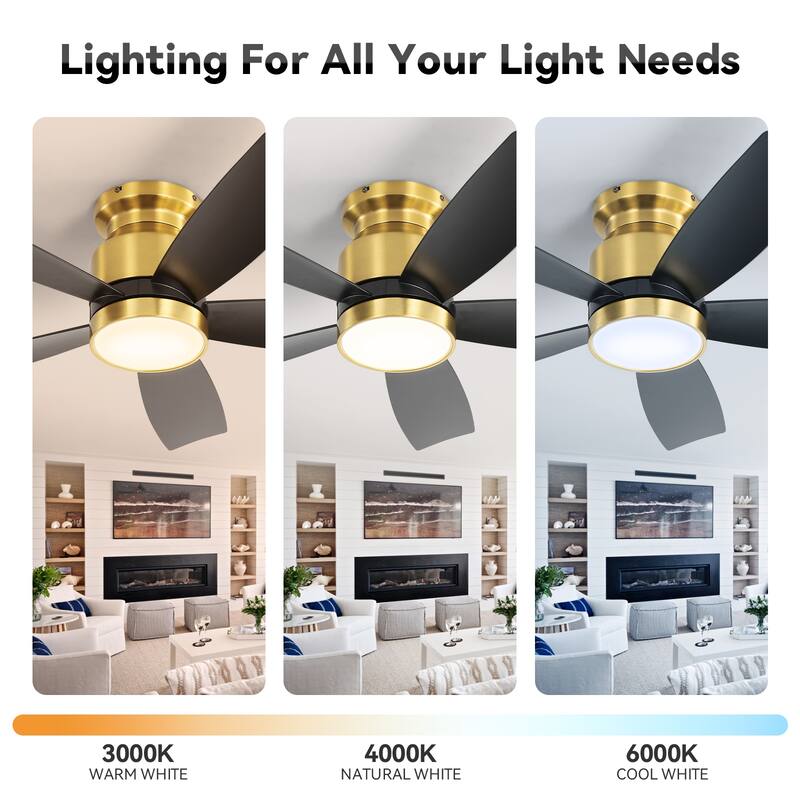 Modern Dimmable LED Light Ceiling Fan for Bedroom Dining Room, 42 Inch Flush Mount Ceiling Fan with Remote Control