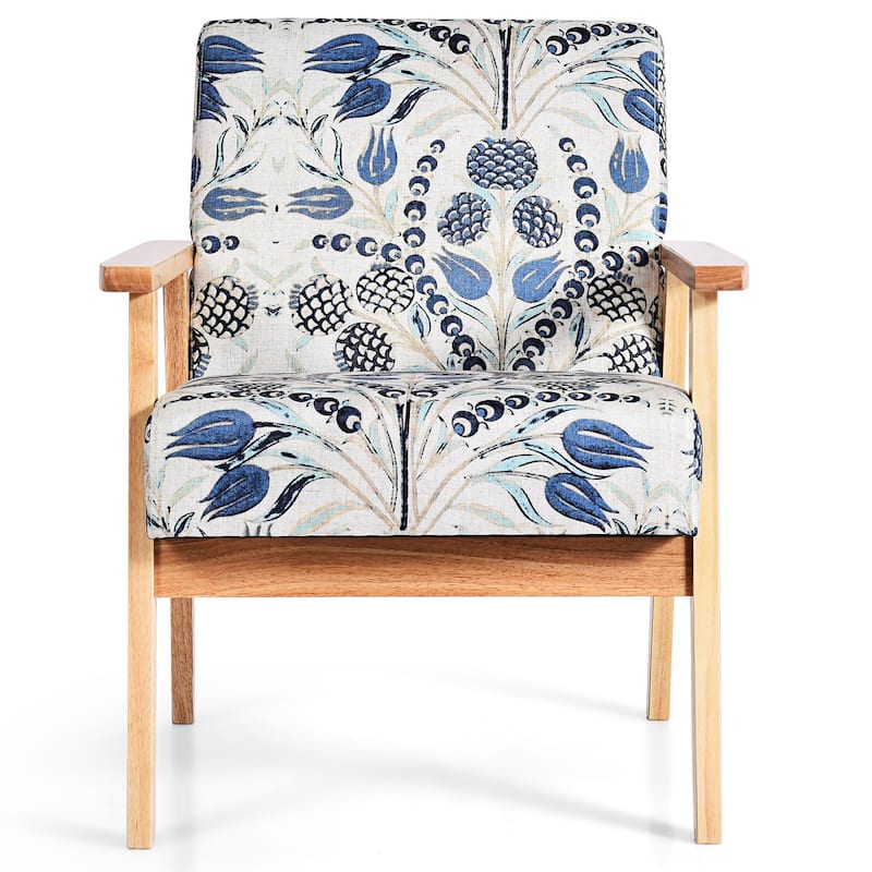 Gymax 2PCS Accent Armchair Upholstered Chair Home Office w/ Wooden - 25'' x 26.5'' x 32''