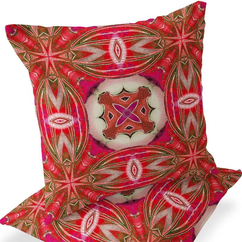 HomeRoots Set of Two 16" X 16" Gray and Pink Blown Seam Floral Indoor Outdoor Throw Pillow - 16.00' X '16.00' X '5.00