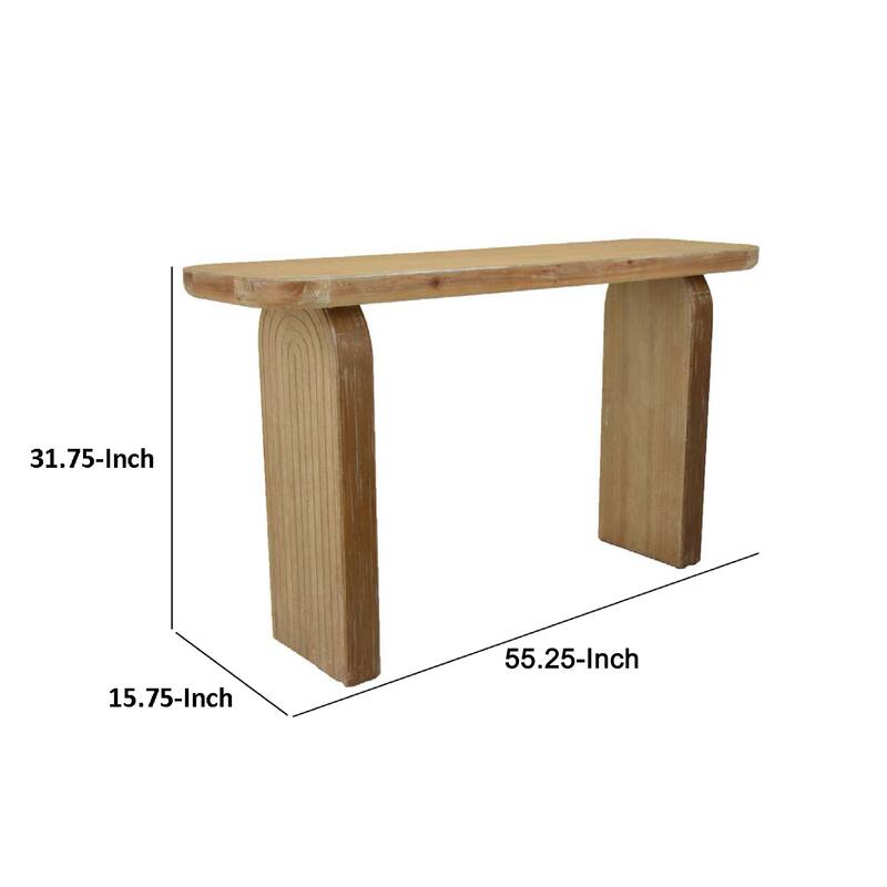 Console Table, Rounded Edge Top with Arch Legs, 55 Inch Brown Wood