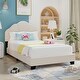 preview thumbnail 4 of 5, Kids Twin Platform Bed Frame wFlower Headboard Upholstered Bed, Beige