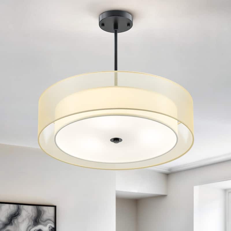 CO-Z 3-Light Antique Bronze Double Drum Pendant Chandelier