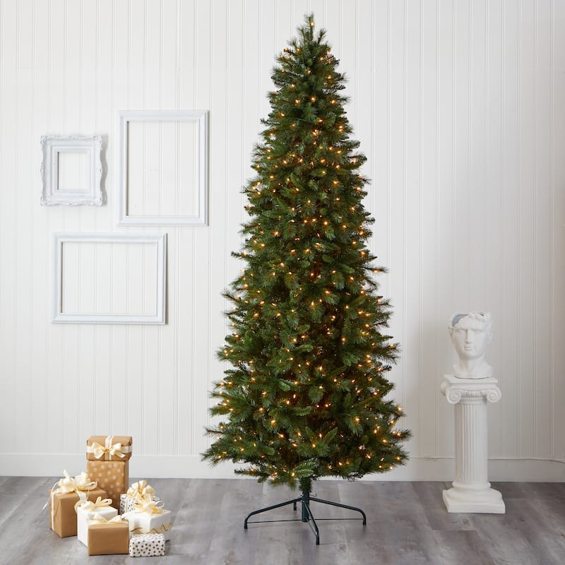 9’ Pre-lit Slim West Virginia Pine Artificial Christmas Tree, Clear LED Lights - 9 Foot