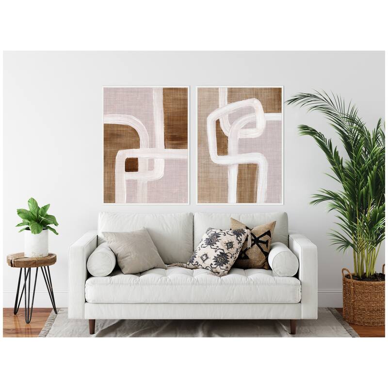 Kate and Laurel Sylvie Rhythmic Lines I and II Framed Canvas Art Set by Nikita Jariwala