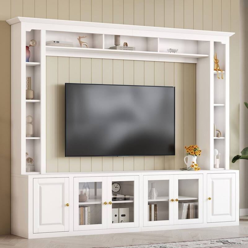 92" Modern 4-Piece Entertainment Center Wall Unit Media Console with Bookshelves for TVs Up to 80"