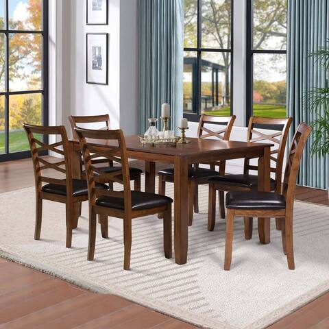 Classic Farmhouse Solid Wood/ Faux Leather 7-piece Rectangle Dining Set