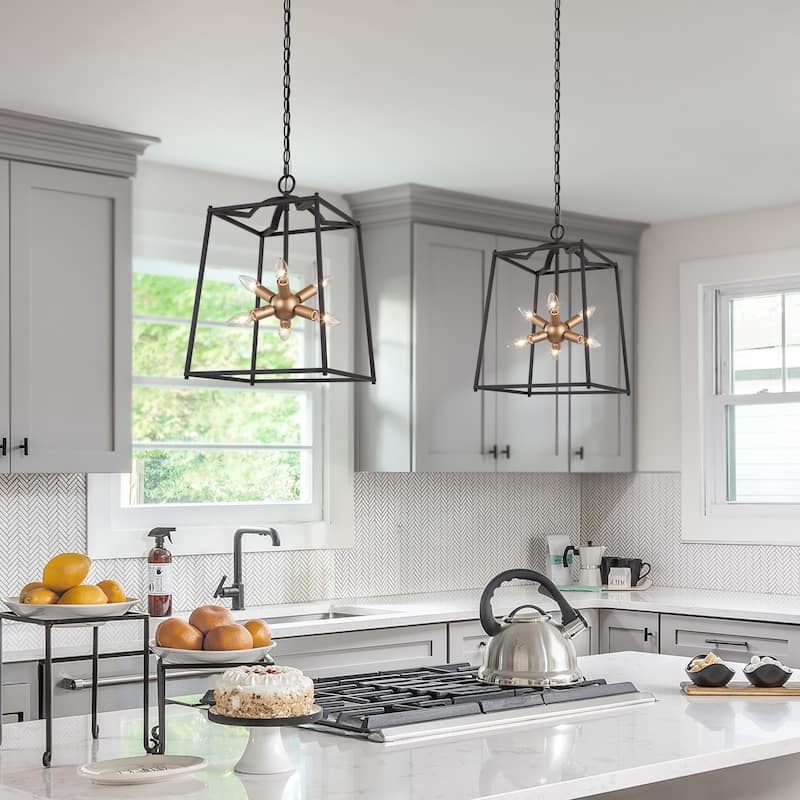 Alestair 6-Light Modern Chandelier Black Brass LED Cage Lantern Sputnik Starburst Foyer Pendant Light