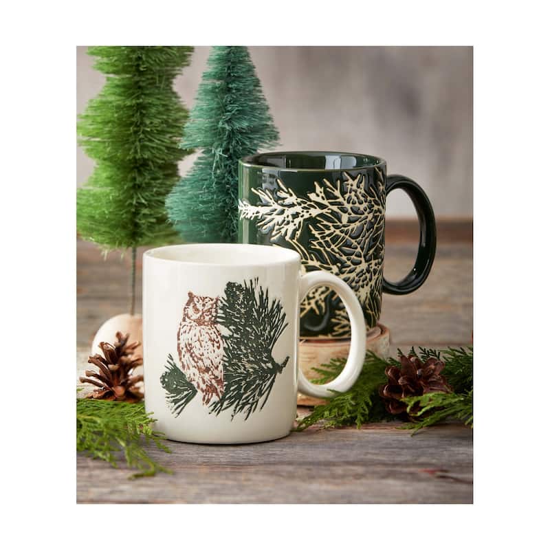 Wilde Pine Owl Mug - 16oz Ceramic Drinkware, Multicolor, Dishwasher Safe, Perfect for Christmas - 4" H x 3.75" L x 5" W