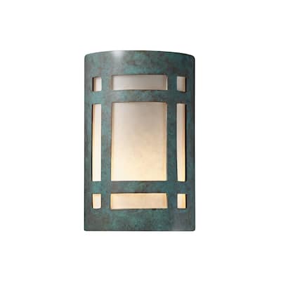 Justice Design Group Ambiance Small Craftsman Window Verde Patina Open Top & Bottom Wall Sconce
