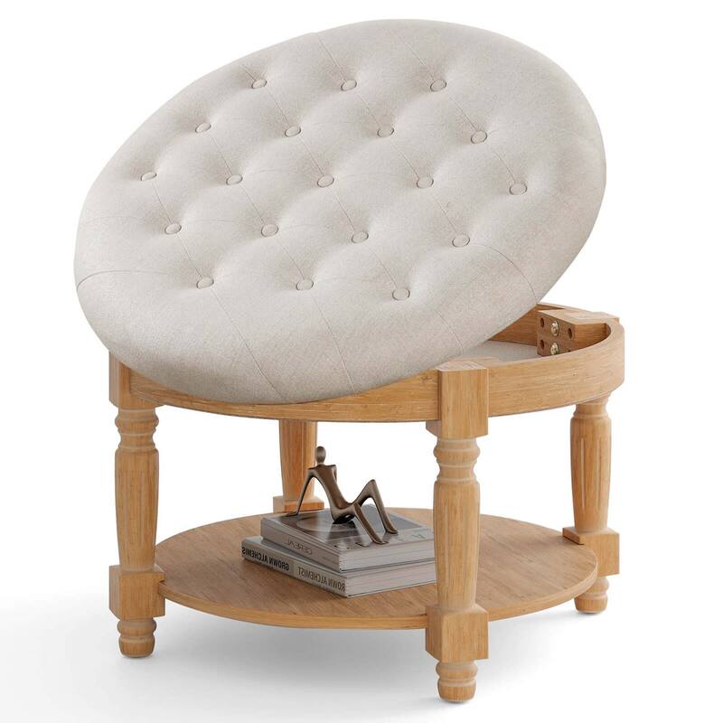 Costway 29" Large Round Ottoman Coffee Table Storage Bench with