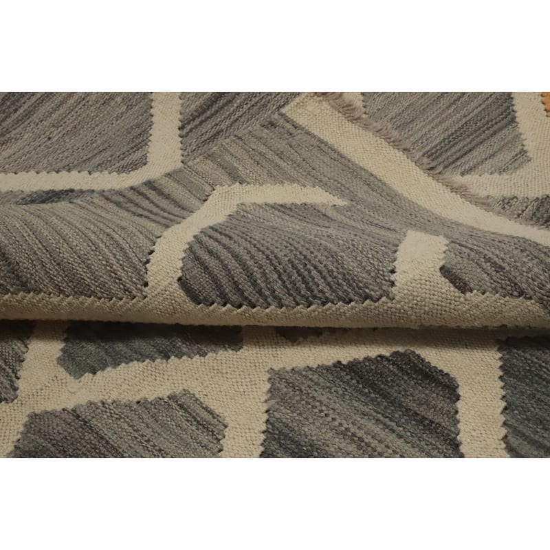 Hand Woven Oriental 100% Wool Carpet Southwestern All-Over Greys & Charcoal Kilim Area Rug - 6' 6'' X 4' 10''