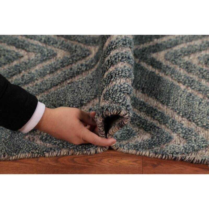 Geometric Moroccan Modern Foyer Rug Hand-Knotted Wool Carpet - 2'0"x 3'0"