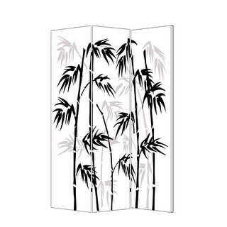 3 Panel Foldable Canvas Bamboo Leaf Print Screen, Black and White - Bed ...
