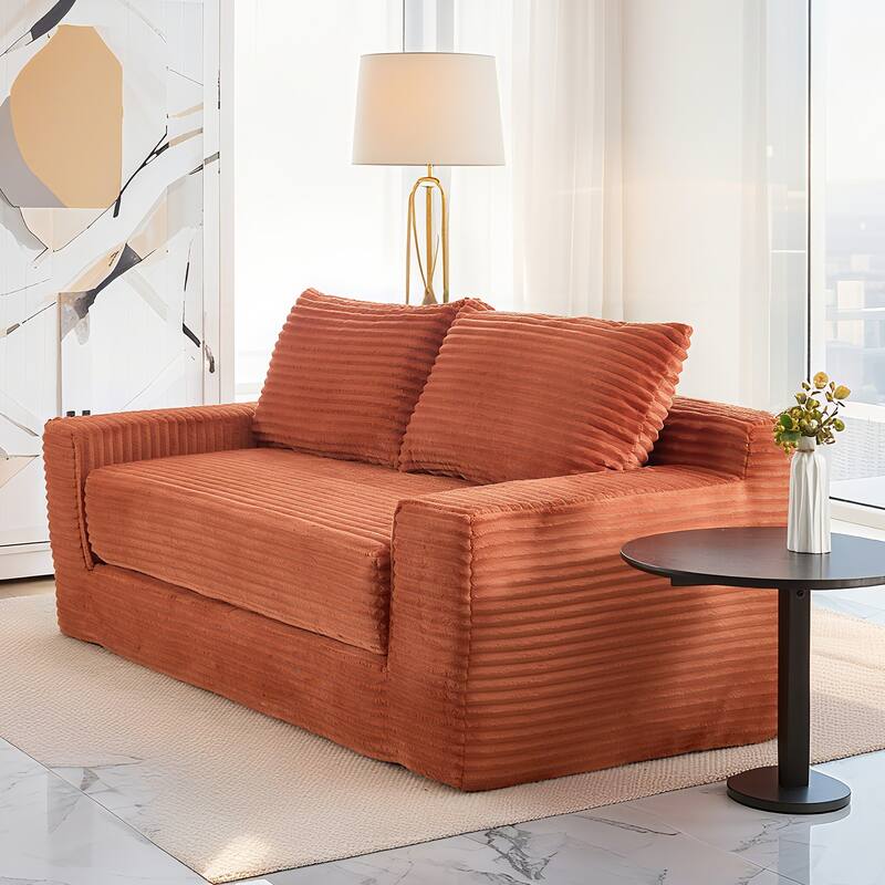 Minimalist Loveseat Sofa Bed with Steel Frame, 2-Seater Settee with Square Armrests for Living Room Apartment