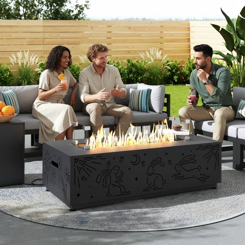 Outdoor Propane Fire Pit Table, 50,000 BTU Rectangular Patio Firepit with Lid & Hidden Tank Storage – Convertible to Natural Gas